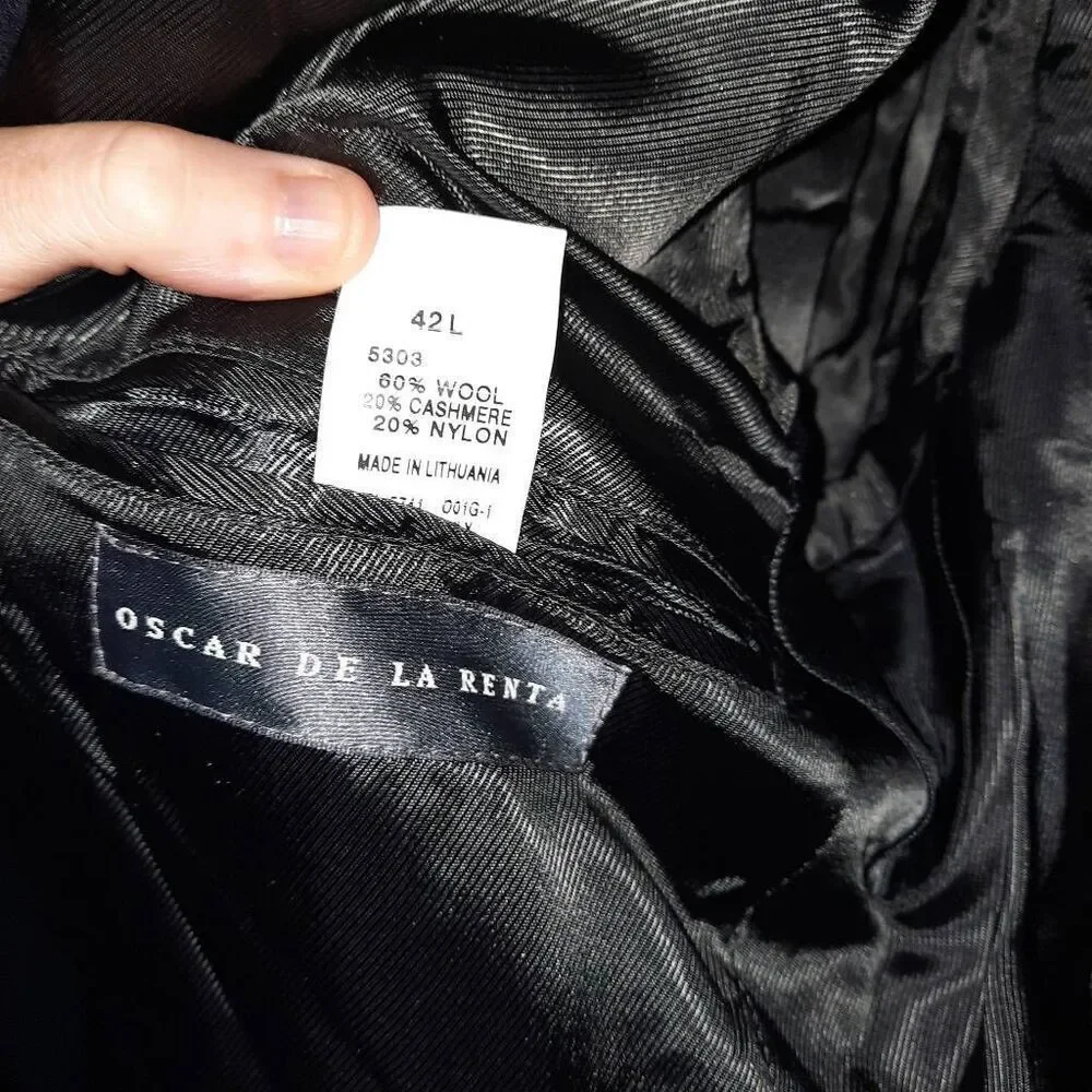 Oscar De La Renta Wool Cashmere Black Sport Coat Size 42